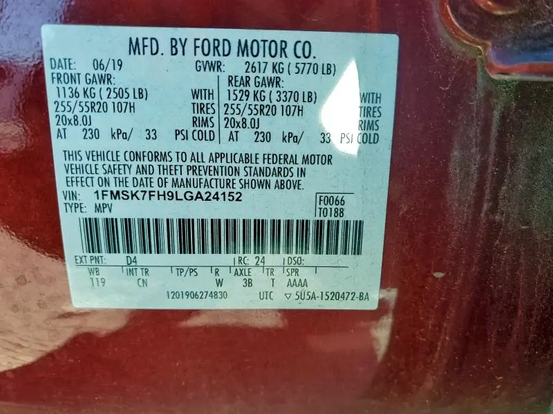 2020 FORD EXPLORER LIMITED  