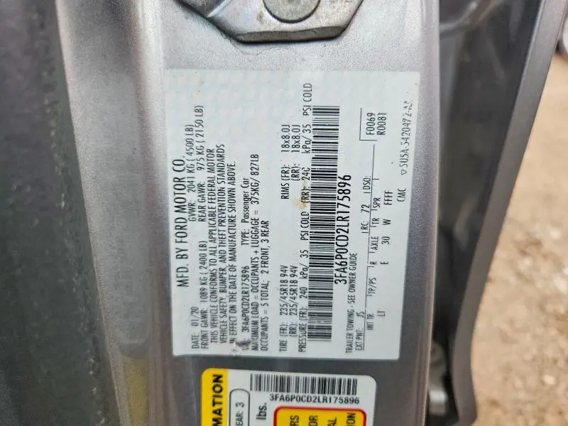 2020 FORD FUSION SEL  