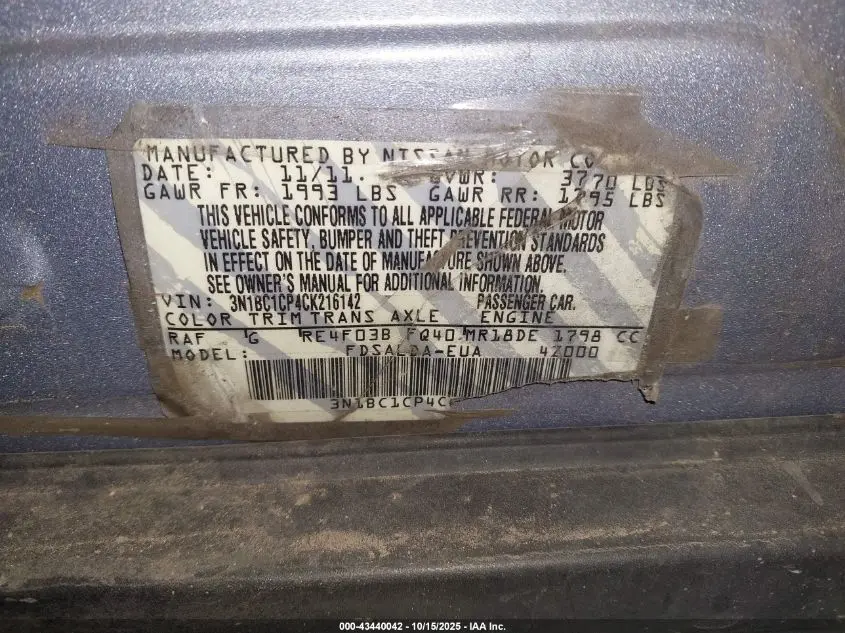 2012 NISSAN VERSA 1.8 S