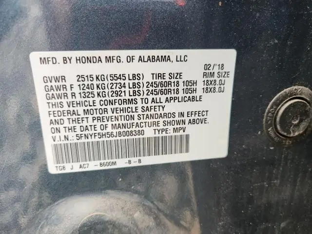 2018 HONDA PILOT EXL  