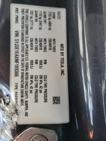 2022 TESLA MODEL 3   