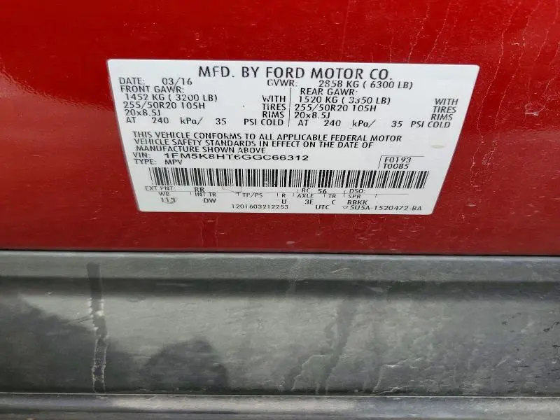 2016 FORD EXPLORER PLATINUM  