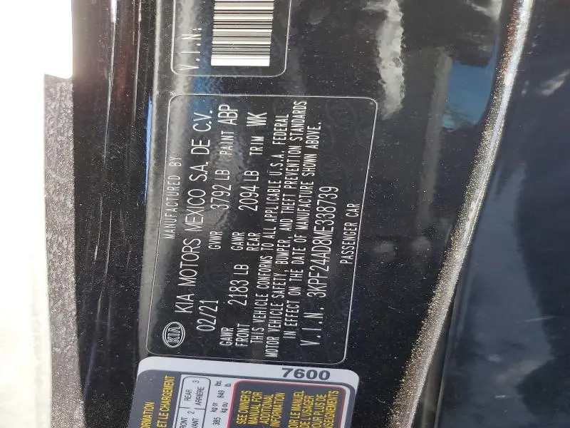 2021 KIA FORTE FE  