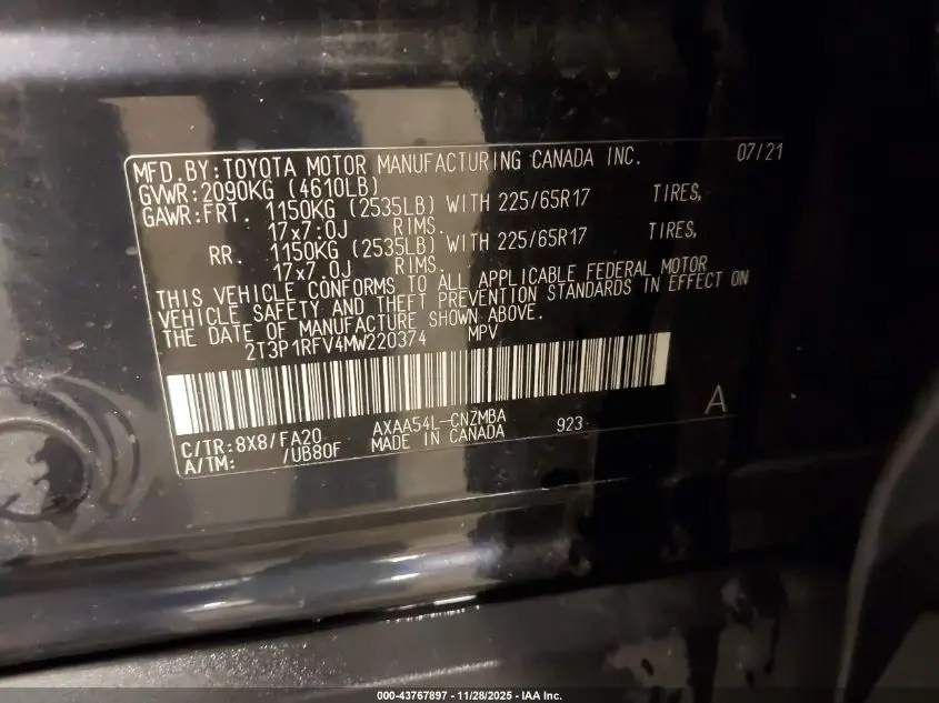 2021 TOYOTA RAV4 XLE