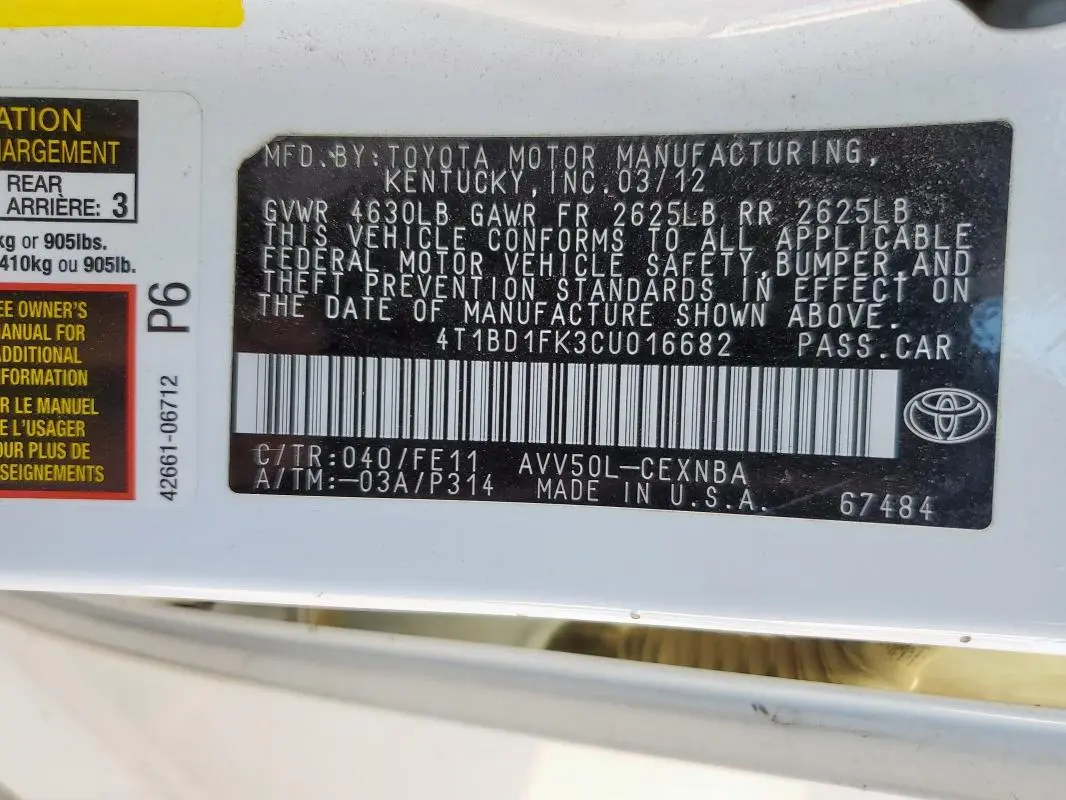 2012 TOYOTA CAMRY HYBRID  