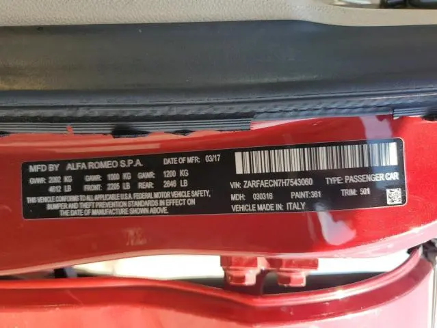 2017 ALFA ROMEO GIULIA TI  