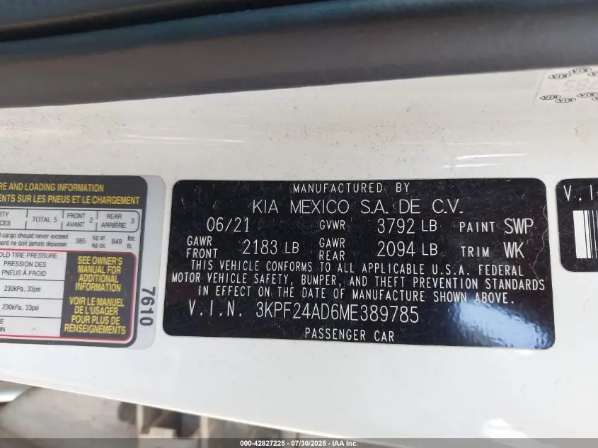 2021 KIA FORTE LXS