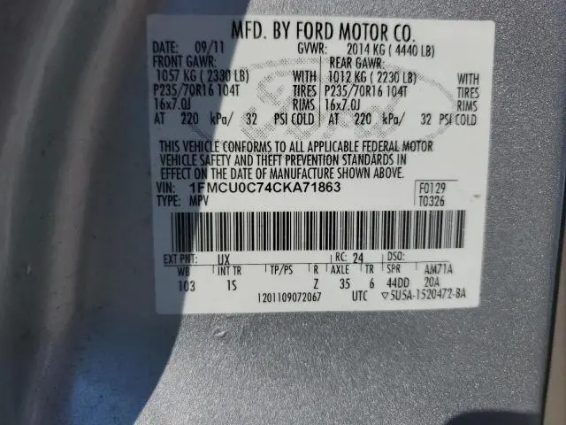 2012 FORD ESCAPE XLS  