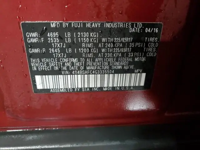 2016 SUBARU OUTBACK 2.5I PREMIUM  