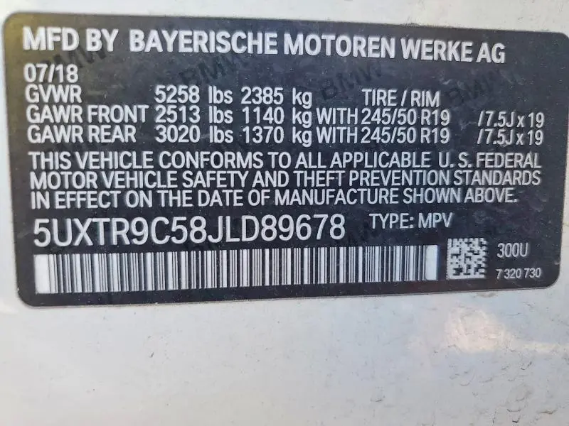 2018 BMW X3 XDRIVE30I  