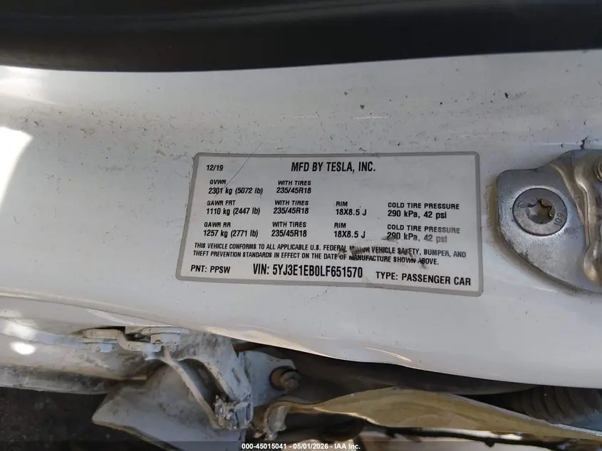 2020 TESLA MODEL 3 LONG RANGE DUAL MOTOR ALL-WHEEL DRIVE