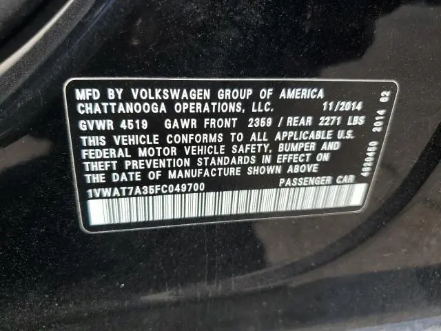 2015 VOLKSWAGEN PASSAT S  