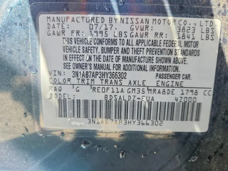 2017 NISSAN SENTRA SV  