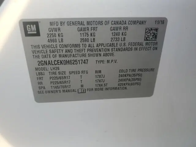 2017 CHEVROLET EQUINOX LT  