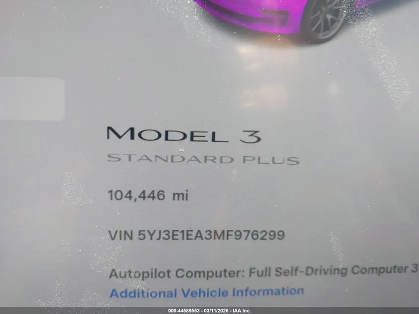 2021 TESLA MODEL 3 STANDARD RANGE PLUS REAR-WHEEL DRIVE
