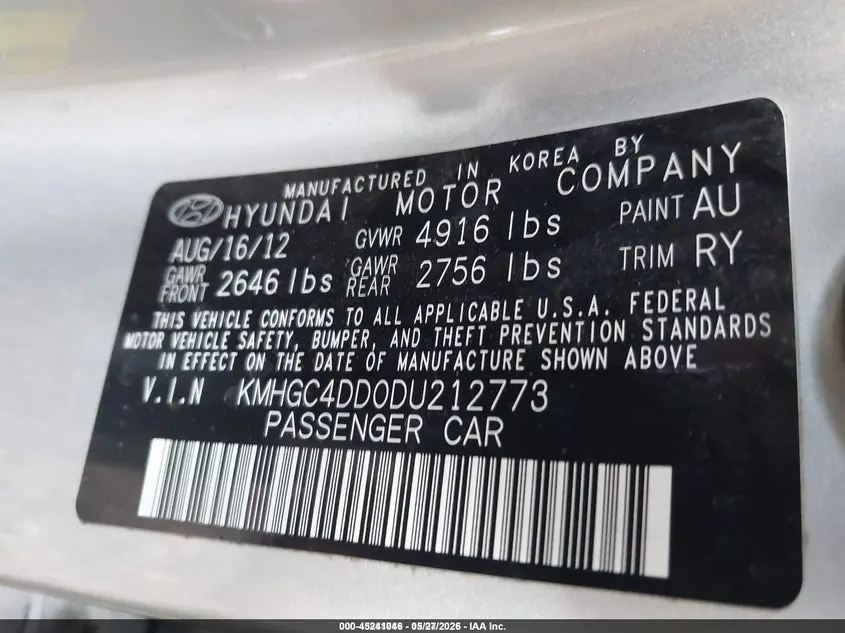 2013 HYUNDAI GENESIS 3.8