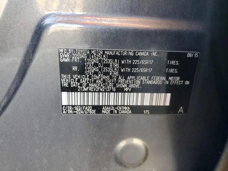 2015 TOYOTA RAV4 XLE  