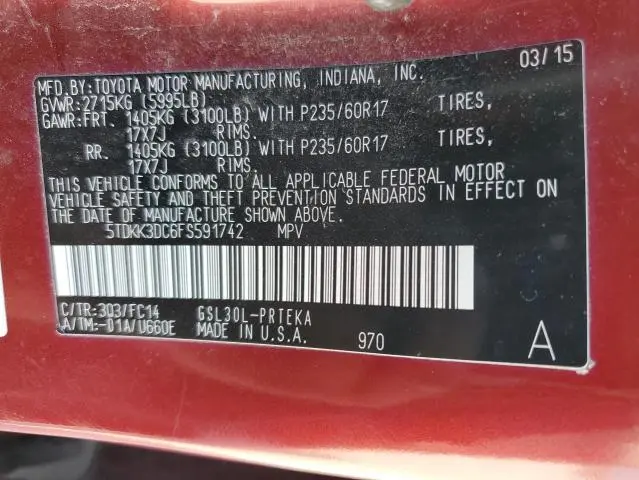 2015 TOYOTA SIENNA LE  