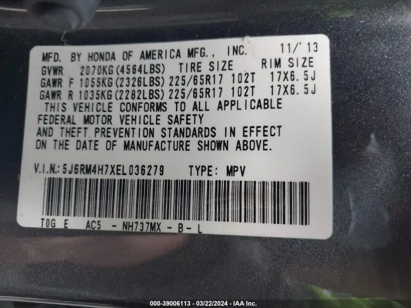 2014 HONDA CR-V EX-L