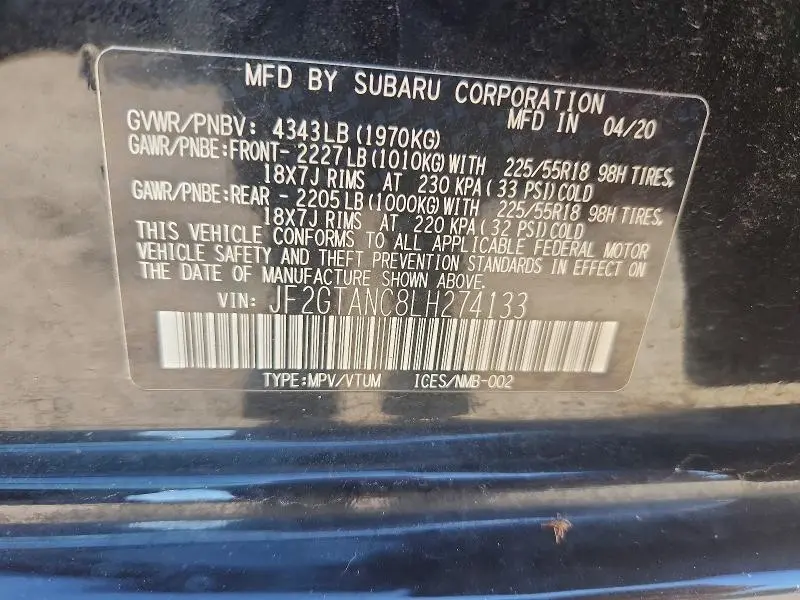 2020 SUBARU CROSSTREK LIMITED  