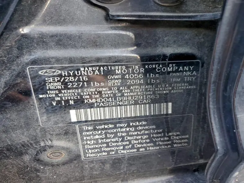 2017 HYUNDAI ELANTRA SPORT  