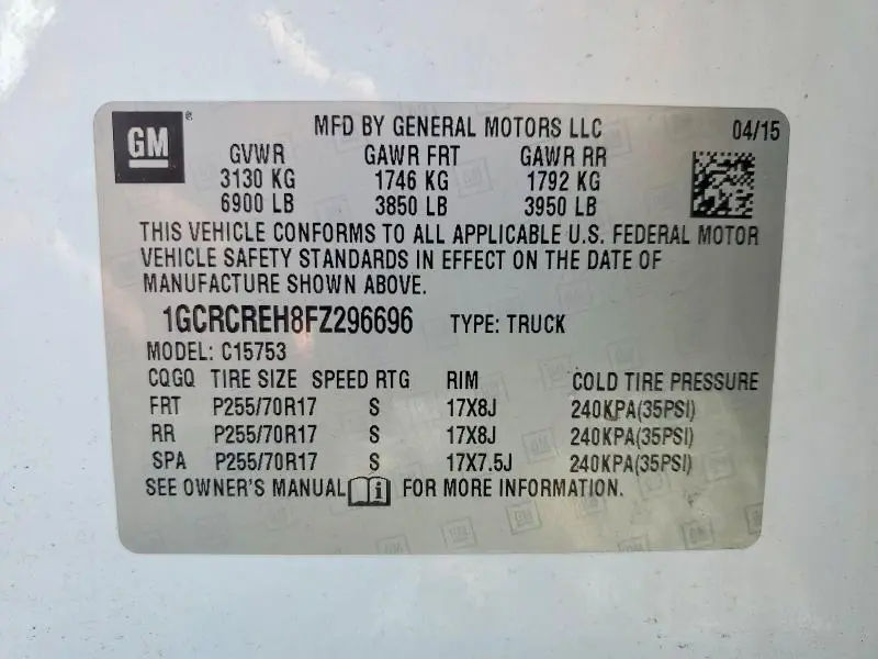 2015 CHEVROLET SILVERADO C1500 LT  