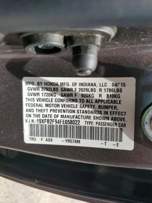 2015 HONDA CIVIC EXL  
