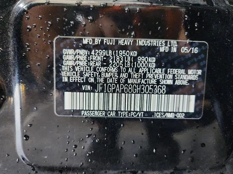 2016 SUBARU IMPREZA SPORT PREMIUM  
