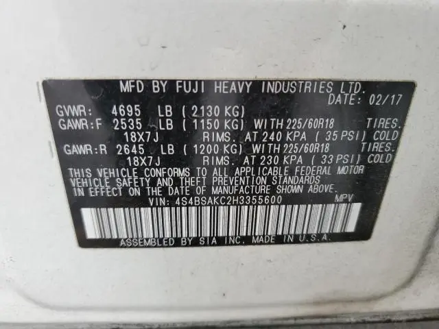 2017 SUBARU OUTBACK 2.5I LIMITED  
