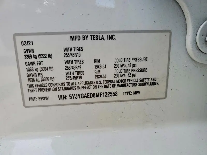 2021 TESLA MODEL Y   