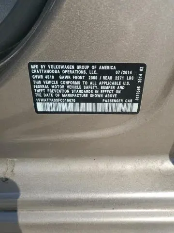 2015 VOLKSWAGEN PASSAT S  