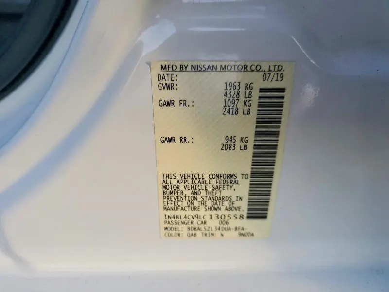 2020 NISSAN ALTIMA SR  