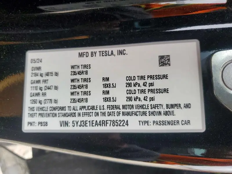 2024 TESLA MODEL 3   