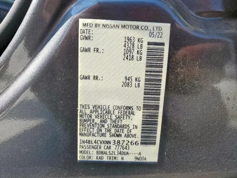 2022 NISSAN ALTIMA SR  