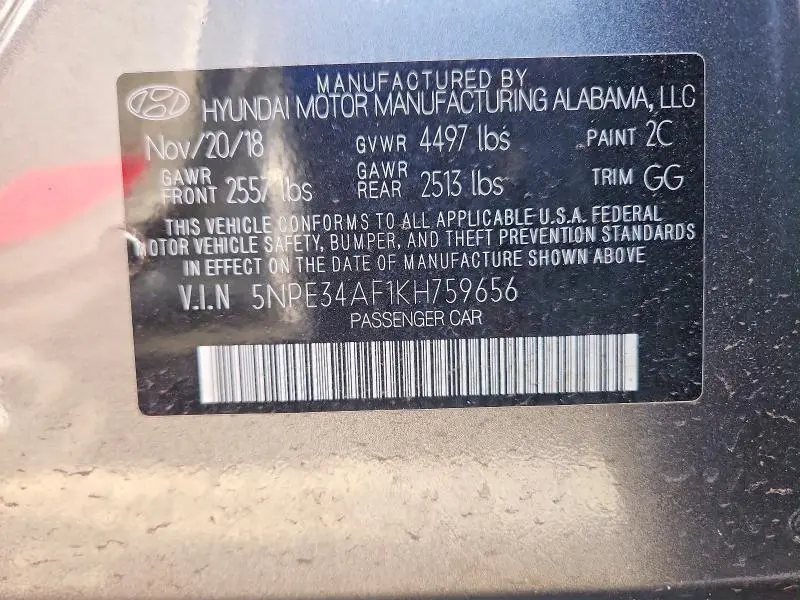 2019 HYUNDAI SONATA SEL  