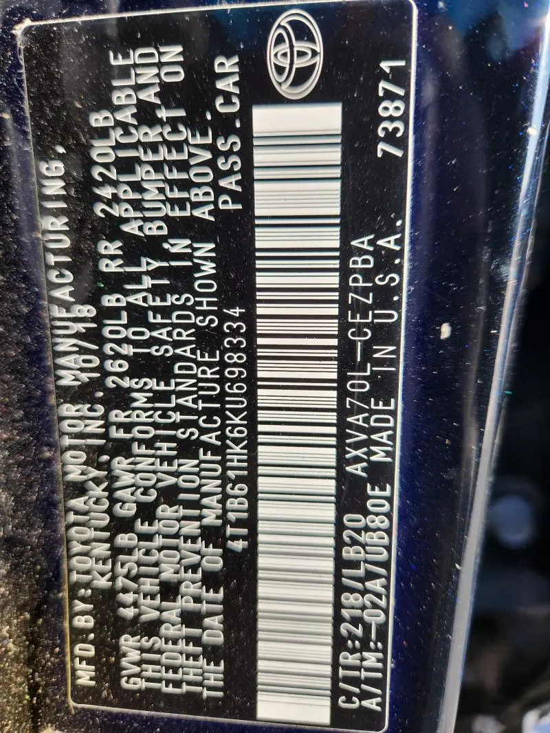 2019 TOYOTA CAMRY XSE  