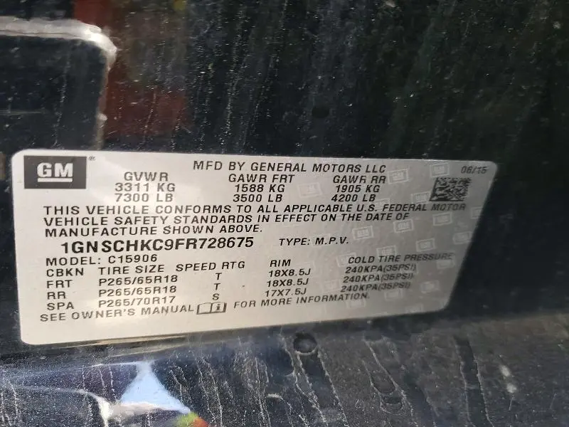 2015 CHEVROLET SUBURBAN C1500 LS  