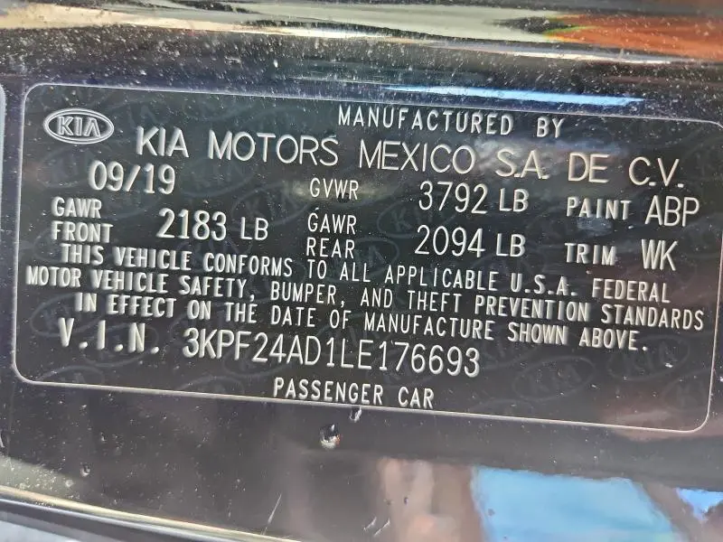 2020 KIA FORTE LXS  