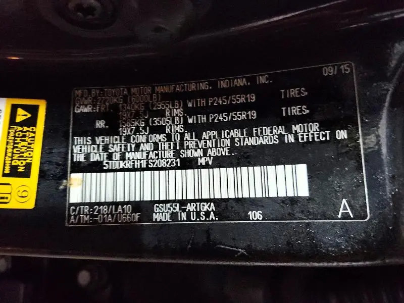 2015 TOYOTA HIGHLANDER LIMITED  