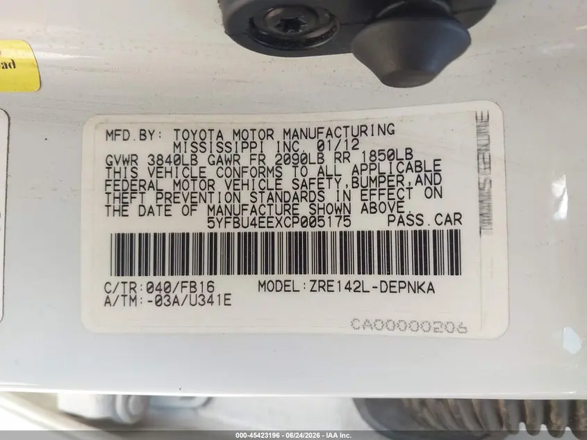 2012 TOYOTA COROLLA LE