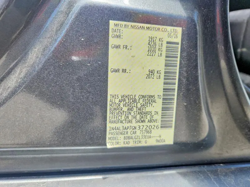 2016 NISSAN ALTIMA 2.5 S  