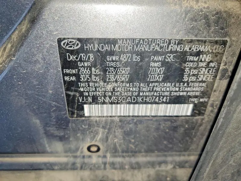 2019 HYUNDAI SANTA FE SEL 2.4L  