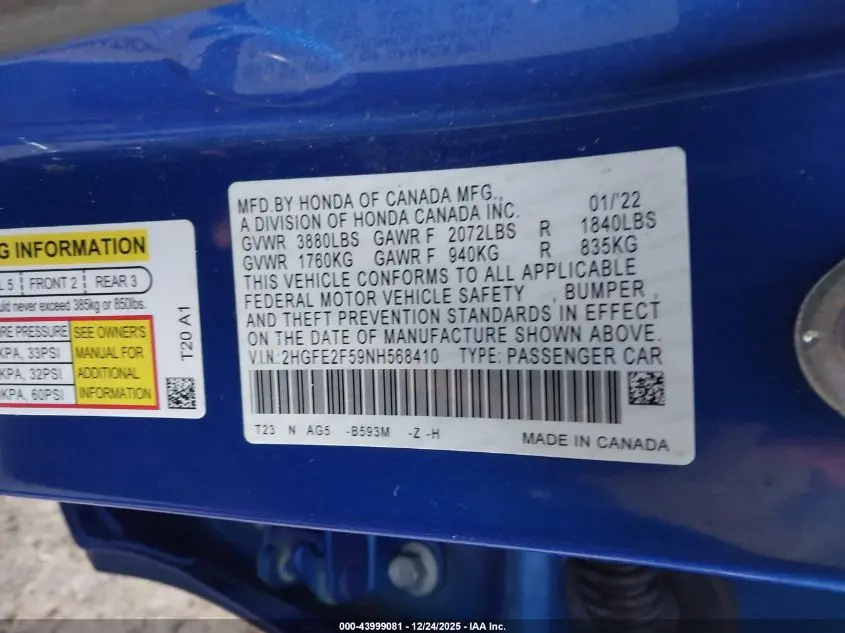 2022 HONDA CIVIC SPORT