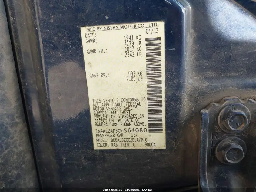 2012 NISSAN ALTIMA 2.5 S