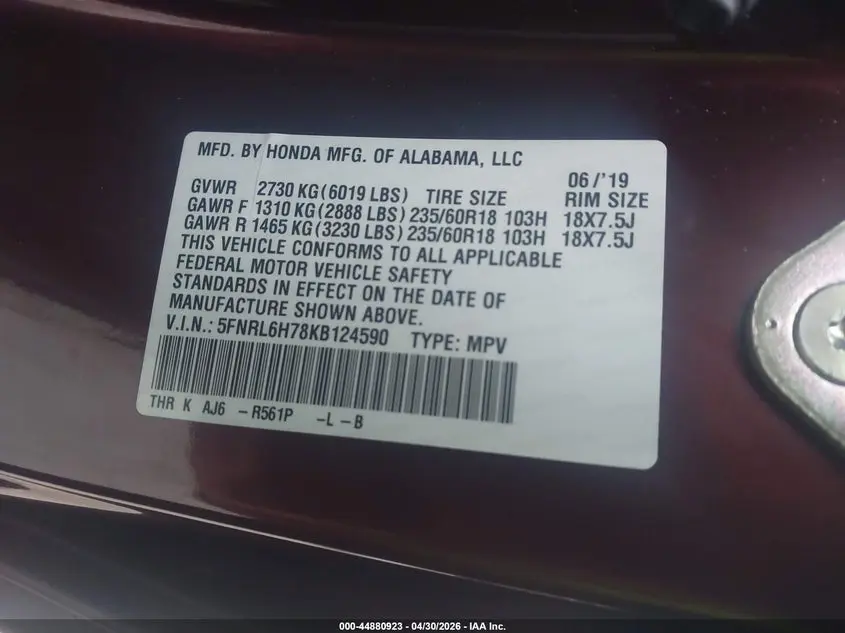 2019 HONDA ODYSSEY EX-L