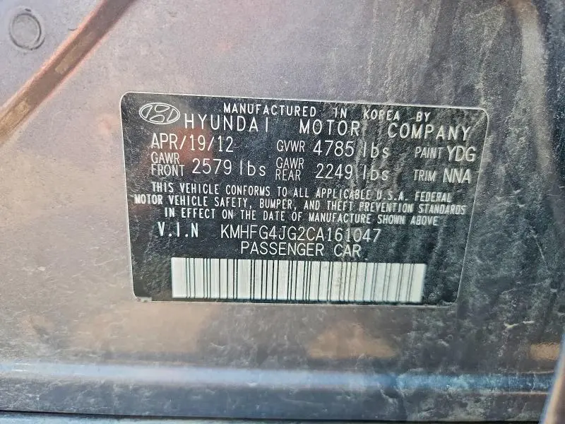 2012 HYUNDAI AZERA BASE  