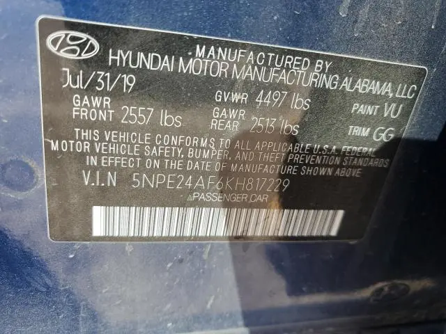 2019 HYUNDAI SONATA SE  