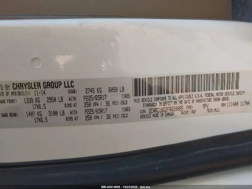 2015 CHRYSLER TOWN & COUNTRY TOURING