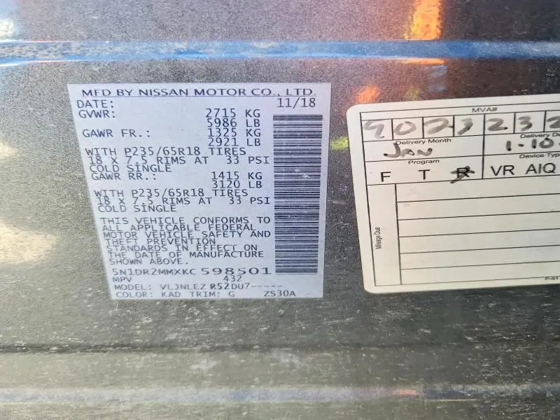2019 NISSAN PATHFINDER SV  