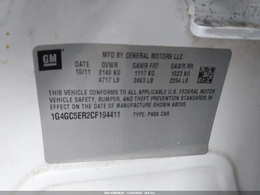 2012 BUICK LACROSSE LEATHER GROUP